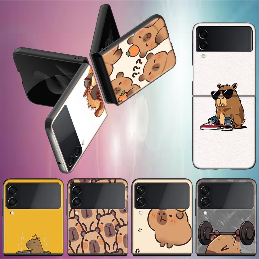 Cute Cartoon Capybara Coque For Samsung Z Flip7 6 Galaxy Case Shockproof Z Flip5 Z Flip3 4 5G Hard Cover Phone TPU PC Hard Fund