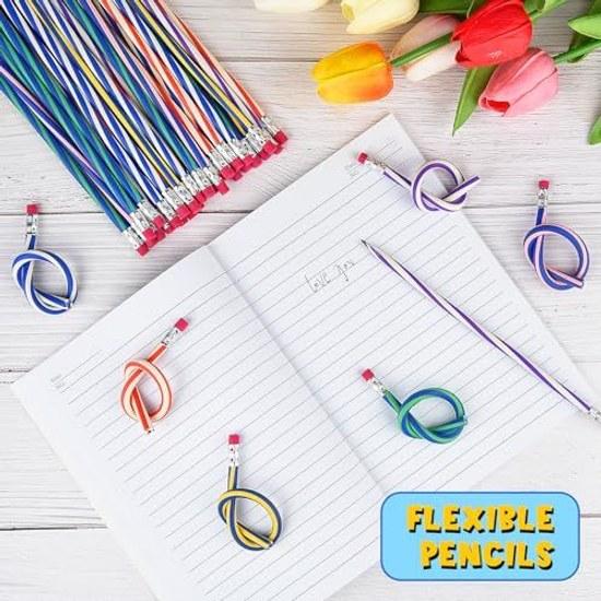 ANPUNAT 60 Pieces Soft Flexible Bendable Pencils Erasers School Stationery Birthday Party Prizes Interesting Supplies Term