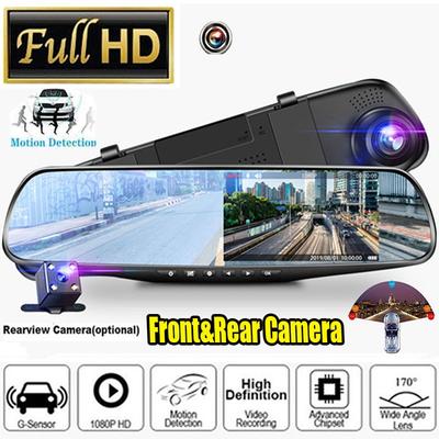 1080P Full HD Car Camera Rearview Mirror Dash DVR Cam Backup Camera Night Vision Front and Rear Dual Lens Video Recorder Reversing Car  Video Recorder