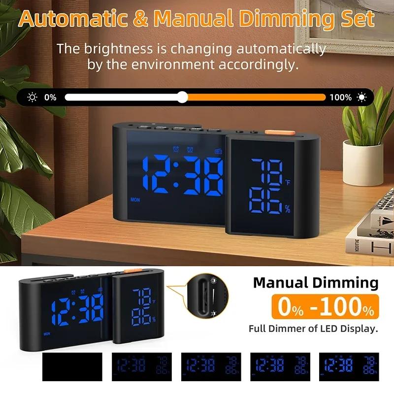 Sleek Bedside Alarm Clock Radio Large Dual Display Screen With Adjustable Brightness USB Port Sleep Timer FM76~108MHz FM Radio