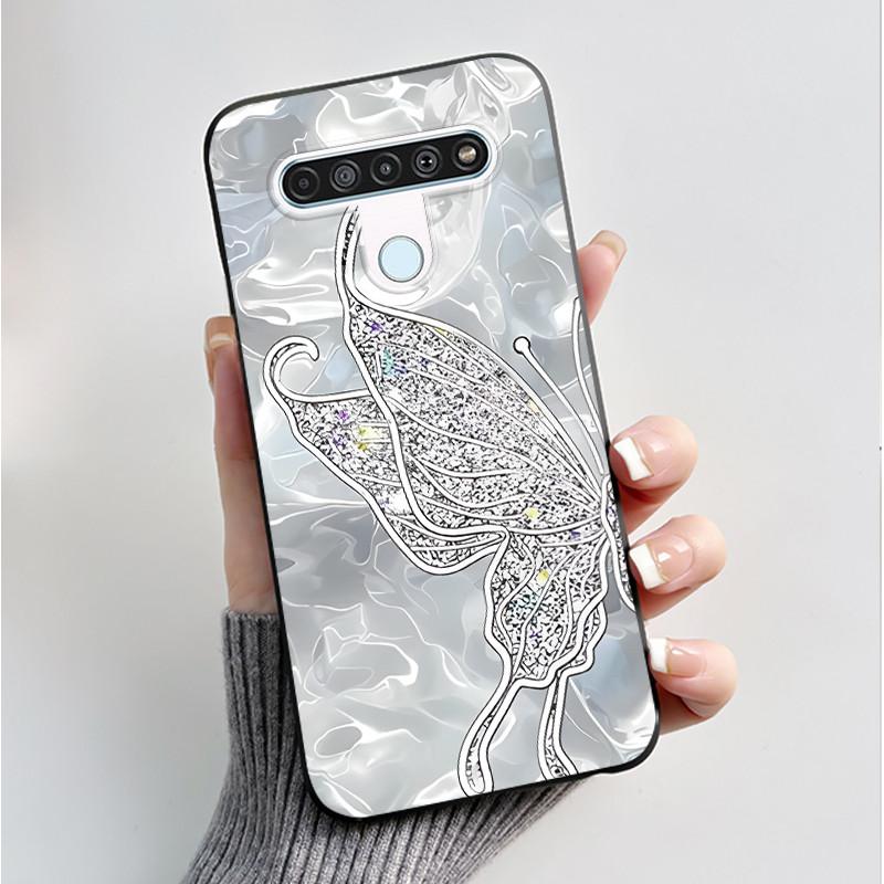 For LG Q61 LM-Q630N Slim Black Soft Silicone Case Luxury Fashion Flower Butterfly Painted Cover for LG K61 Q61 Q 61 Phone Casing
