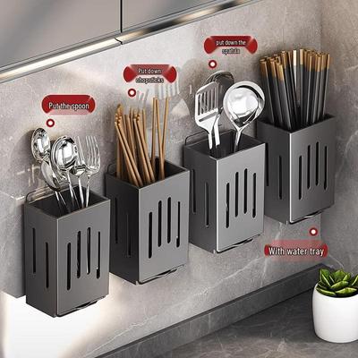 Wandmontierter Essstäbchen- und Besteckhalter: Stanzfreier Küchenorganizer