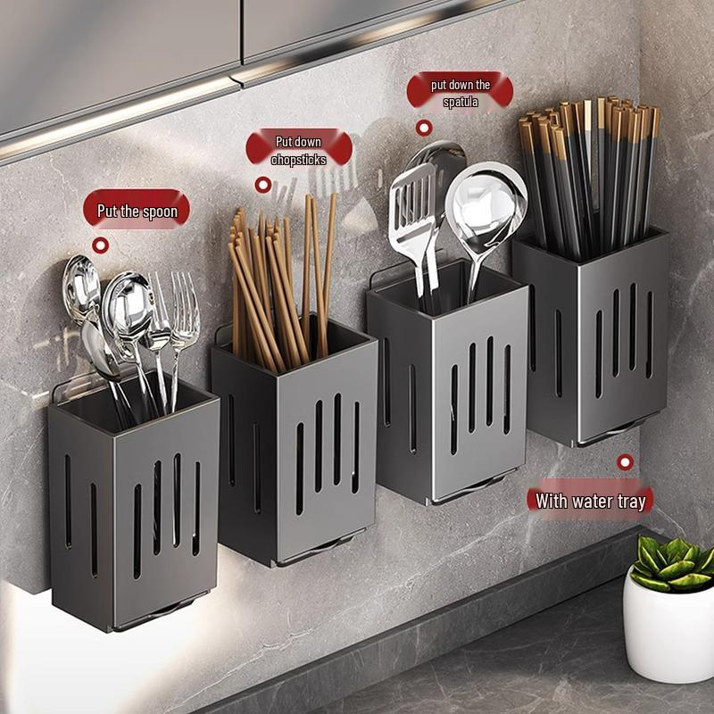 Wall-Mounted Chopstick and Cutlery Holder: Punch-Free Kitchen Organizer