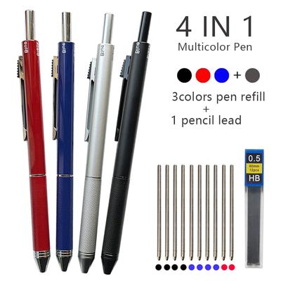 Mehrfarbiger Stift aus Metall, 4-in-1-Kugelschreiber mit Schwerkraftsensor, 3-Farben-Kugelschreiber und 1 Druckbleistift, für Büro, Schule, Schreibwaren, Gfit