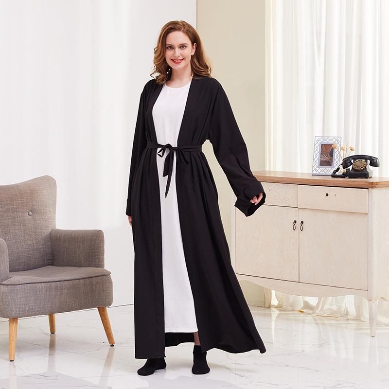 

XG2060 Дубайский Горячий Стиль Однотонный Кардиган Халат на Шнуровке Double Extra Large чёрный