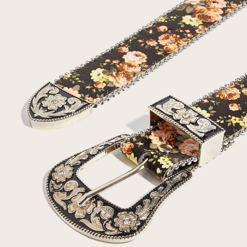 High-end Bohemian Style Floral Jeans Belts Border Bead Vintage Carved Metal Buckle Belt Girdle Y2k Waistband Women's Accessories