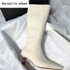 Spitze Zehen Damen Kniehohe Stiefel Mode Weiches Leder Dicke Absätze Schuhe Herbst Winter Damen Prägnante Lange Damenstiefel