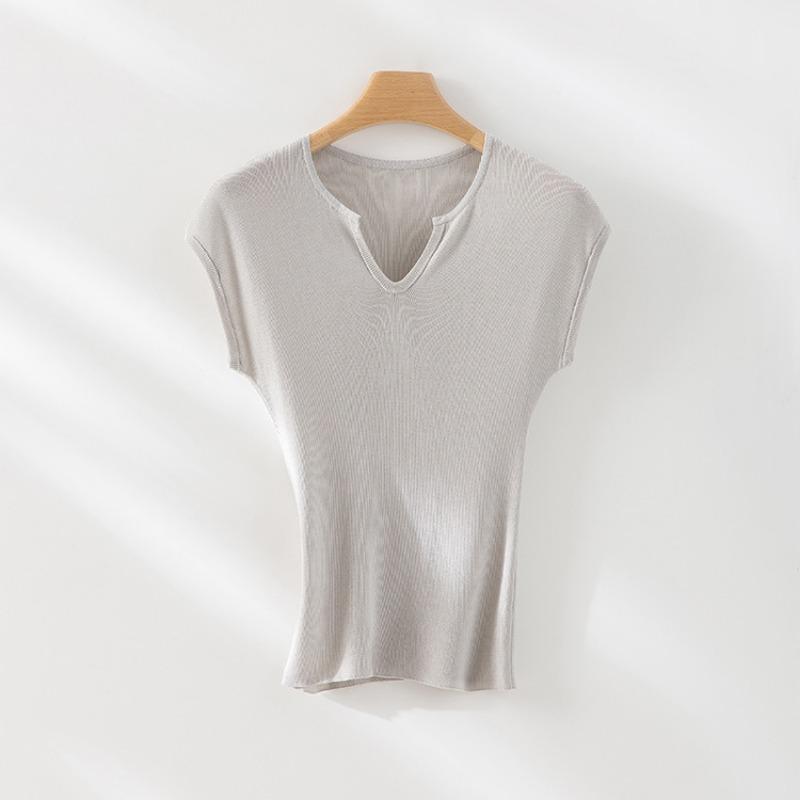 

Откажитесь выглядеть худой, персиковое сердце, вырез горловины, вязаная футболка с коротким рукавом, женская, летняя, тонкая, облегающая, с простой базой L