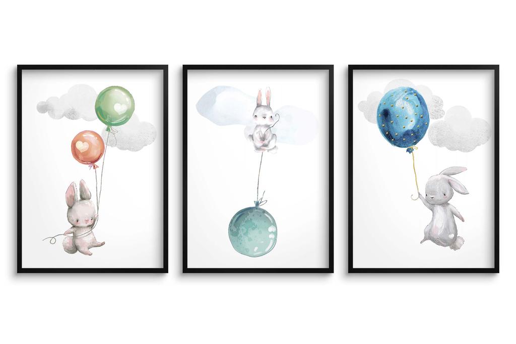 Plakaty Dziecięce Królik I Kolorowe Balony Obrazy Do Pokoju Dziecka 50x70