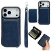 For iPhone 17 Pro Case Detachable Zipper Card Bag PU TPU Kickstand Phone Case with Strap