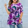 Plus Size Women's Summer Red Butterfly Print Comfortable Short Sleeved Round Neck T-shirt Casual Baggy Medium Length T-shirt
