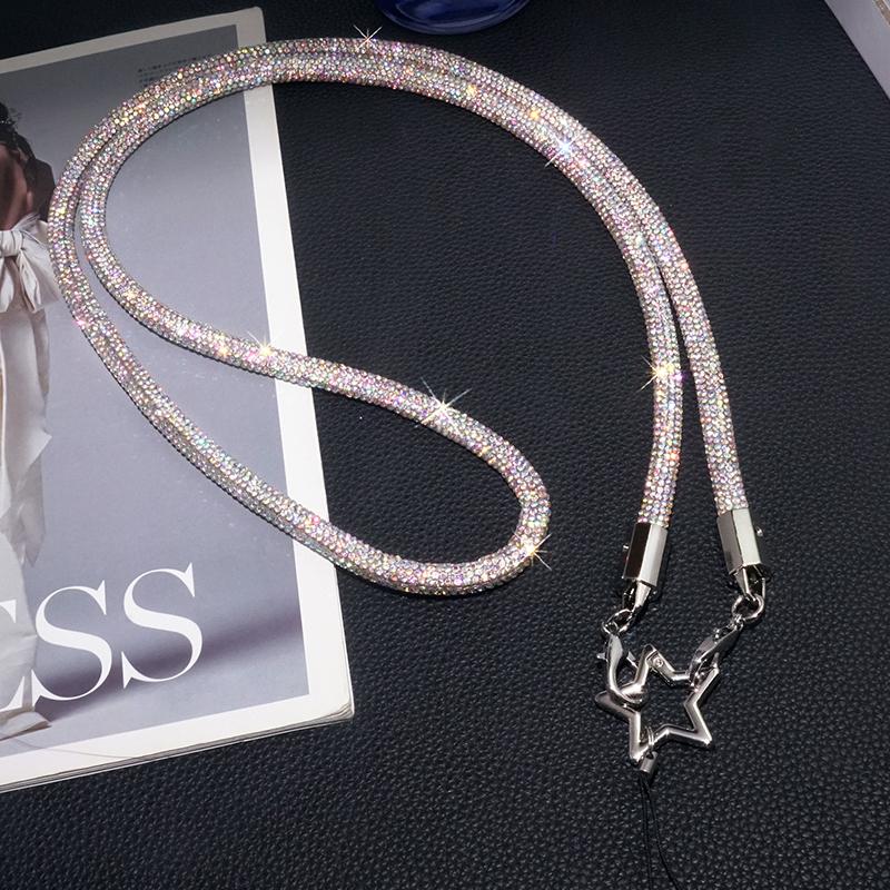 1 szt. 70CM Sznurek do telefonu Luksusowy brokatowy sznurek z cyrkoniami i kryształkami Anti-lost Wiszący na szyi kryształowy pasek na nadgarstek do telefonu komórkowego