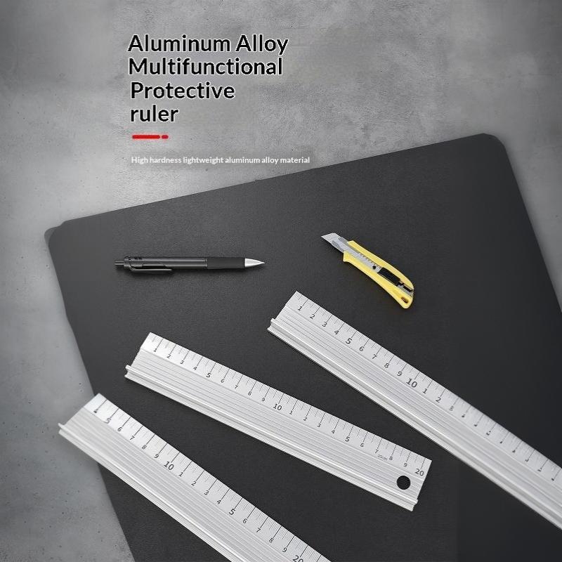 Aluminum Alloy Protective Ruler Anti Slip Design Cut Resistant Edge No Ink Bleed For School Office Drawing Crafting Measuring