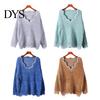 Stylish V-hem Sweater Women's Long Sleeve Loose Fit V-Neck Knitted Women Fashion Knitwear Lady Casual Jumper Pullover Top for Autumn Winter