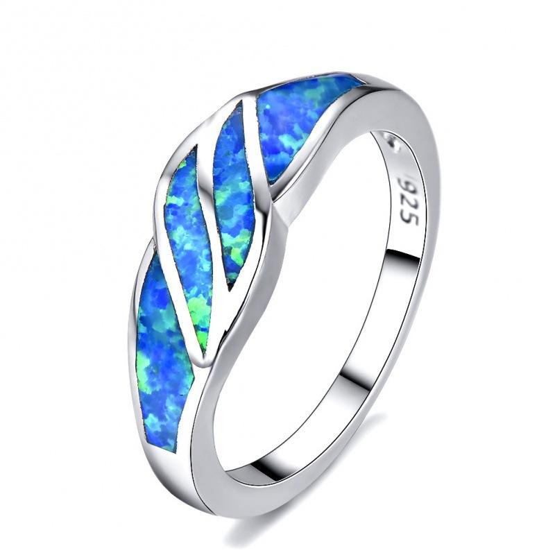 Hot Sale Two Leaves Blue Orbo Opal Ring Fashion Ring Personality Niche no. 6 синий