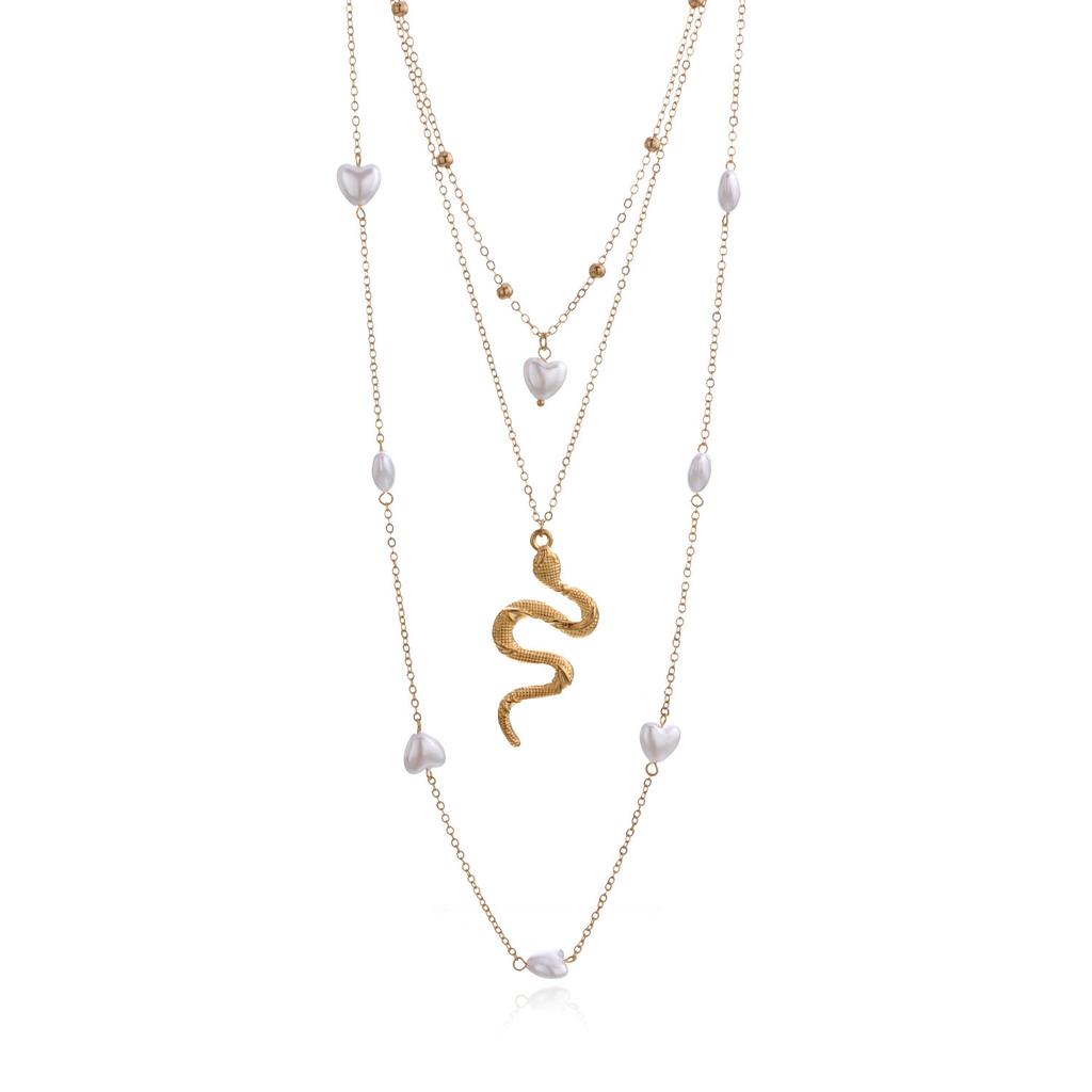 Trendy Multi-layer Love Pearl Snake Pendant Necklace, Fashionable Versatile Women's Accessories