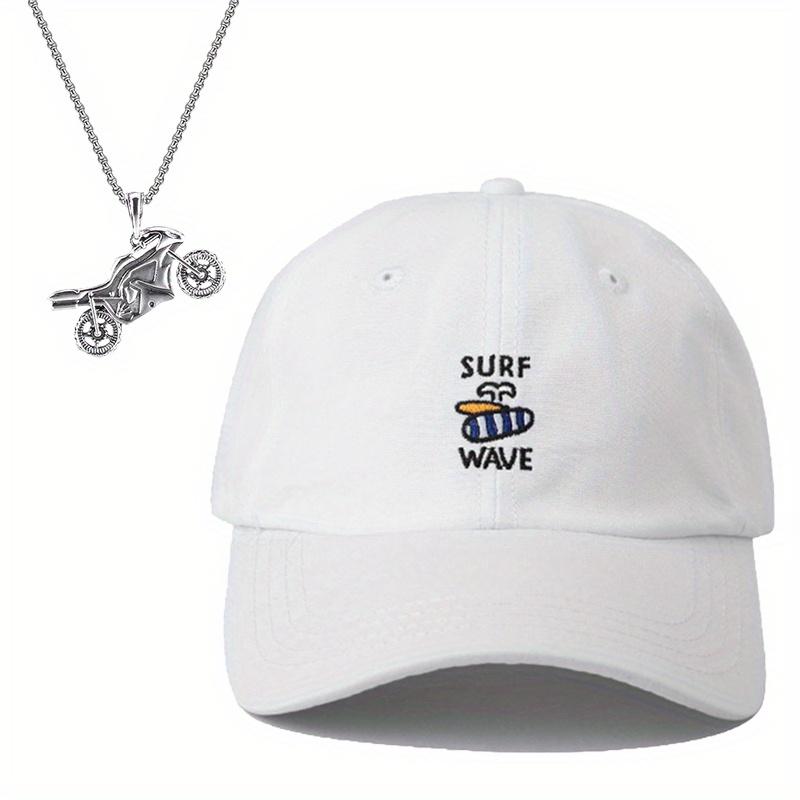 2Pcs Men's and Women's Net Red Baseball Cap Embroidered Duck Tongue Cap Fashion Biker Pendant Necklace Suit Fashion Sports Leisure Sunshade Sun Hat