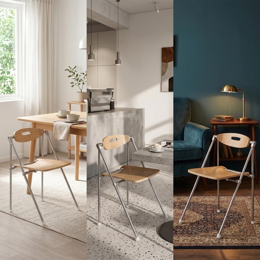 Wooden Folding Chair Space-Saving Minimalist for Small Apartments