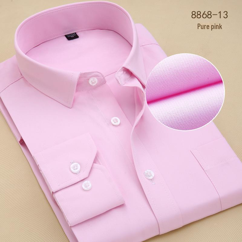 "Men's Long-Sleeved Black and White Business Slim-Fit Shirt with Solid Color or Printed Design"