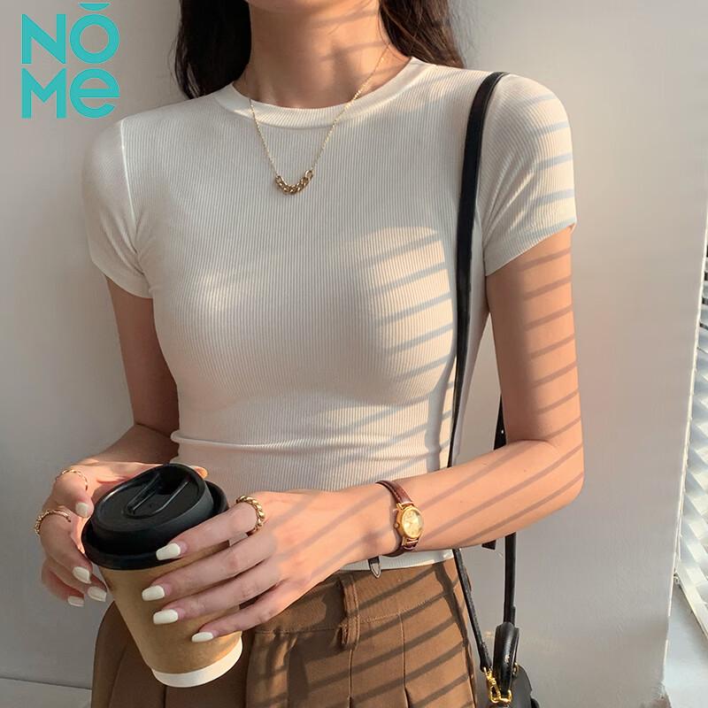 NOMe Women's Ribbed Slim-Fit Cropped Short Sleeve T-Shirt