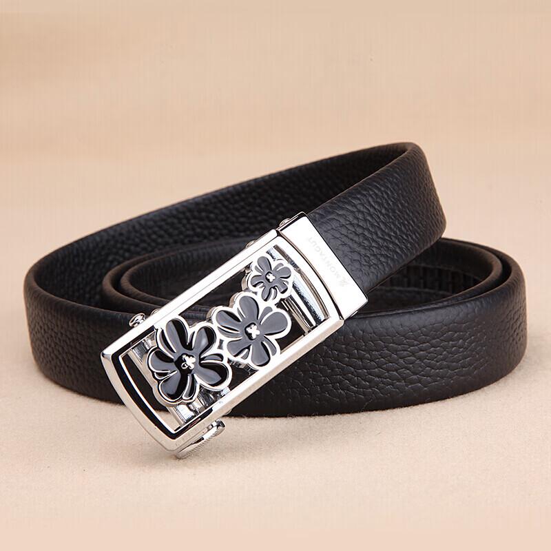 Montagut Women s Genuine Leather Automatic Buckle Belt with Floral Detail 105cm