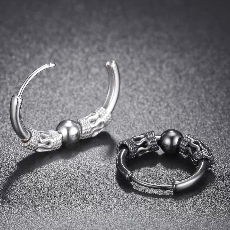 1Pair Punk Stainless Steel Round Circle Totem Hoop Earrings for Men Women Not Fade Ear Rings Hip Hop Male Jewelry Gift