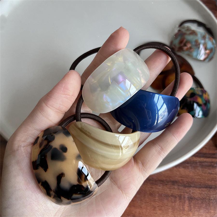 New Oval Acetate Geometric Semicircle Buckle Hair Rope Temperament Practical Elastic Rubber Band Ponytail Head Rope Female