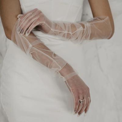 Guantes de Novia 1 Par Guantes de Boda de Tul son Transparentes Largos por Encima del Codo Guantes de Boda de Tul para Novia