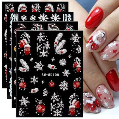 4 Blatt Schneeflocken Nagelaufkleber Weihnachts-Nagelkunst-Aufkleber Maniküre-Aufkleber Selbstklebender Nagelaufkleber für Frauen Mädchen