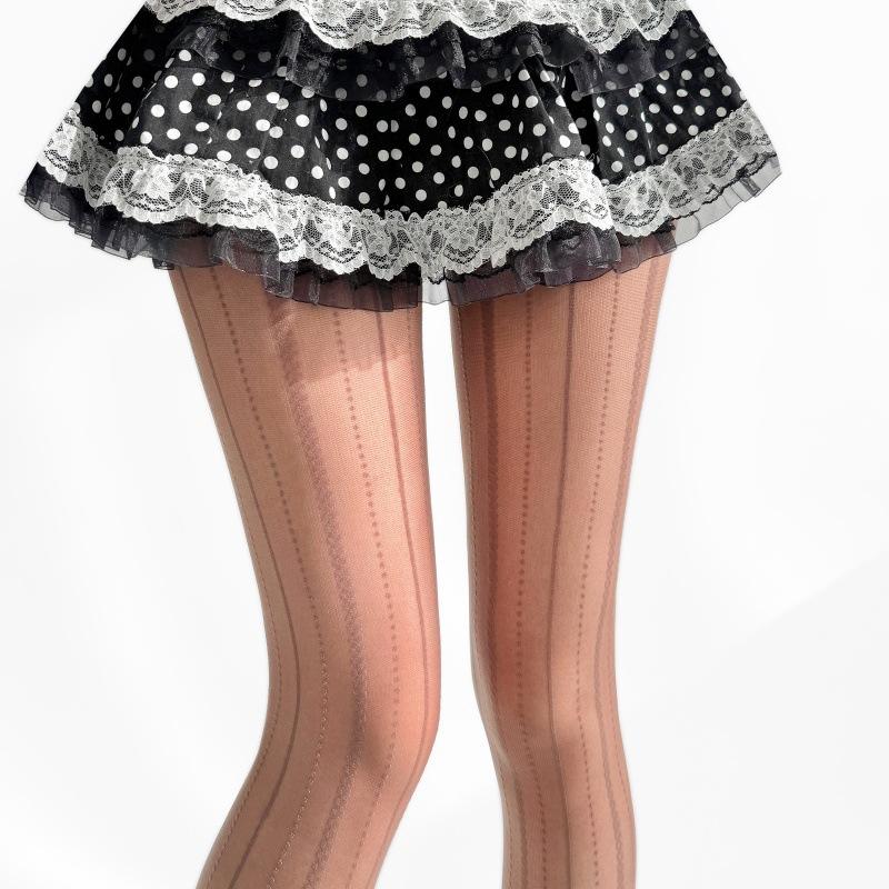 Niche Lace Jacquard Vertical Striped Mesh Socks 20D Thin Anti-Stripping Sexy Mesh Pantyhose Leggings