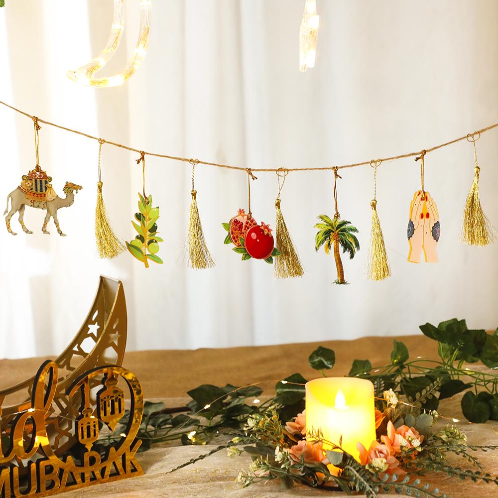 Ramadan Kareem Hängegirlande Islamische Kamel Granatapfel Palme Mond Stern Deko für Muslimisches Fest Heimparty Wandornament Geschenke