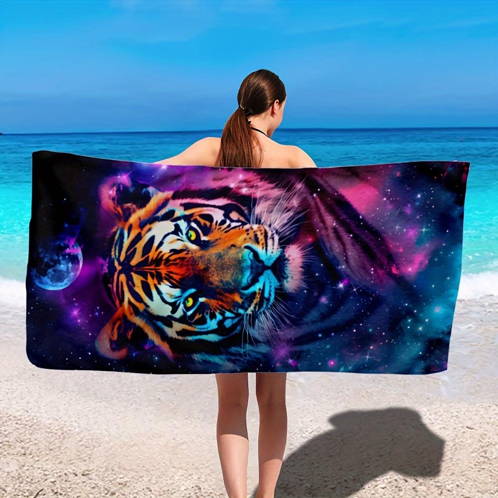 Galaxy Tiger Print Beach Towel Polyester Soft Quick Dry Large Bath Towel Summer Swimming Pool Surfing Blanket