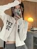 Women's Letter Print Zip-Up Cardigan: New Loose Slimming Long Sleeve Hot Girl Top