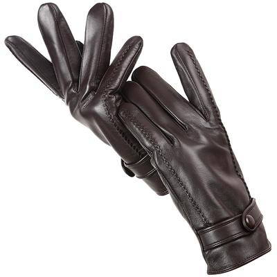 Simple Men's Leather Gloves Stripes On Both Sides Touch Screen Sheepskin Warm Winter Gloves for Men