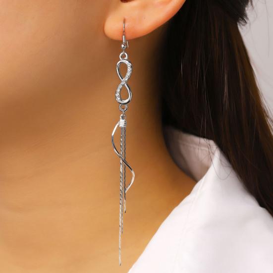 1 Pair Women Earrings Infinity Symbol Tassel Long Earrings Cubic Zirconia Inlaid Metal Polished Drop Earrings Jewelry Gift