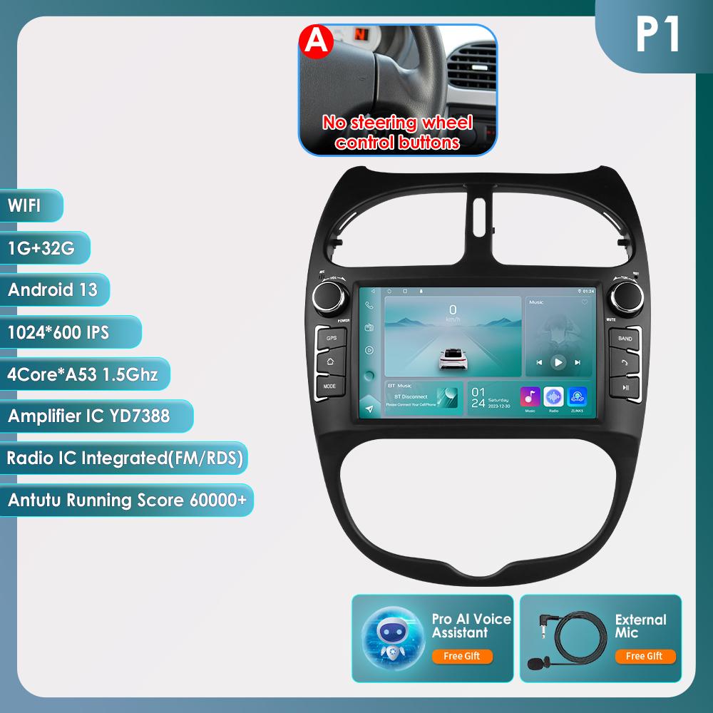 

Hizpo Интеллектуальное 7-дюймовое Android автомобильное радио для Peugeot 206 206SW 206CC Автомагнитола Экран Мультимедийный плеер Carplay Аудио 2DIN Головное устройство 2000 - 2008 A P1 4Core 1G 32G AI