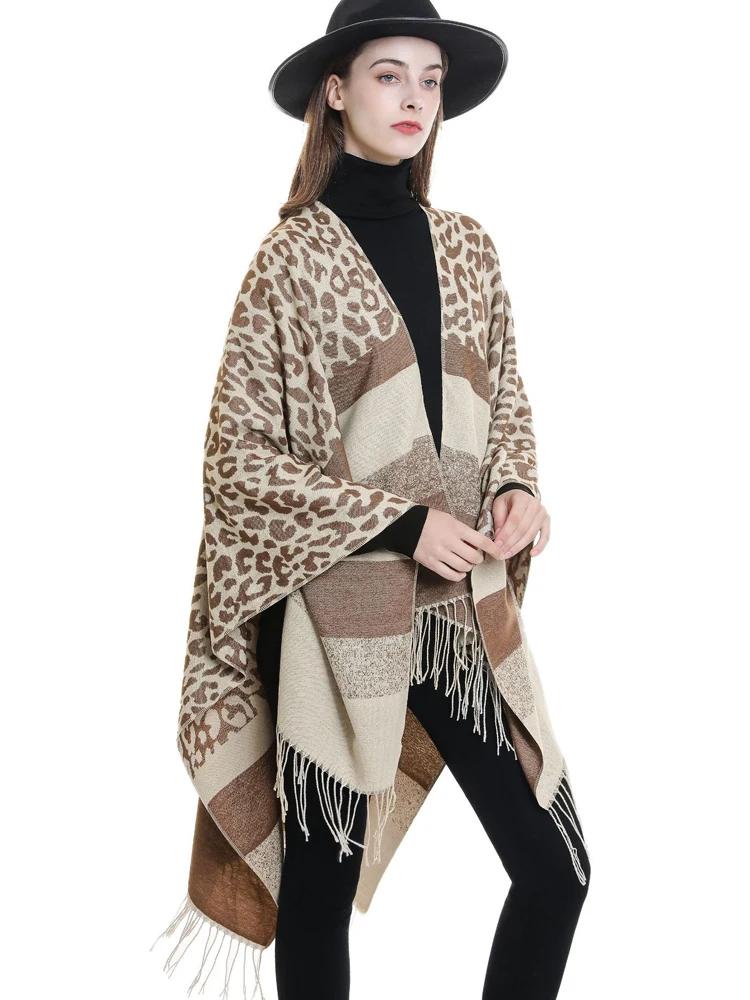 Fashion Elegant Women Scarf Autumn Winter Leopard Tassel Poncho Wrap Blanket Capa Para Mujer Pashmina Femme Shawl