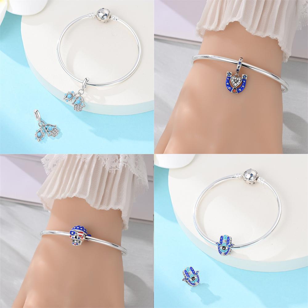 Original Copper Blue Guardian Pendant Demon Eye Skull Prayer Charms Bead Fit Bracelet Women Jewelry Diy Gift Accessory