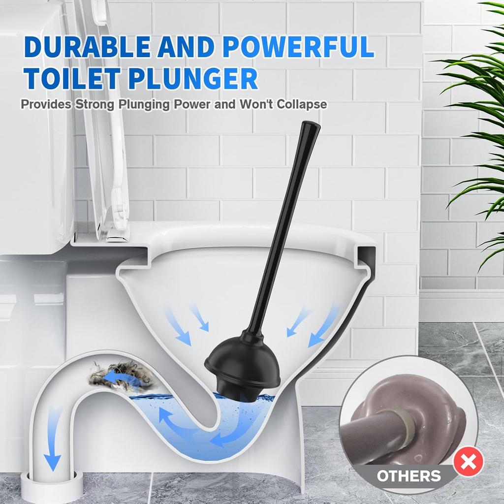 Toilet Plunger and Brush, Silicone Bowl Brush and Heavy Duty Toilet Plunger Set with Ventilated Holder, 2-in-1 Toilet Brush and Plunger Combo for