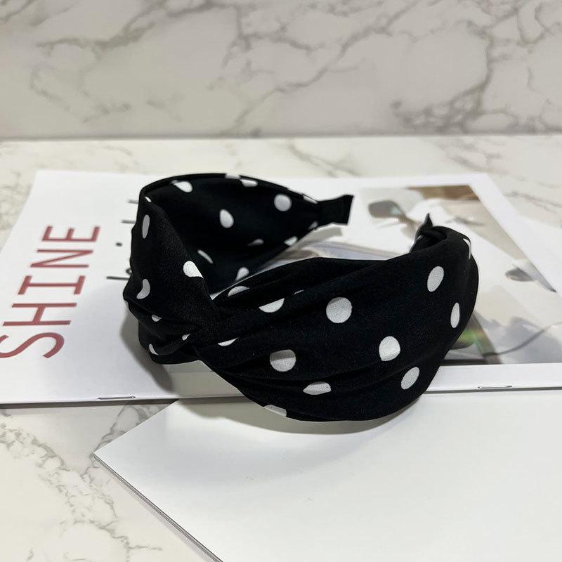 Women’s Cross Wide Edge Polka Dot Middle Knot Double Layer Comfort Hairband Stylish and Durable Headwear Women