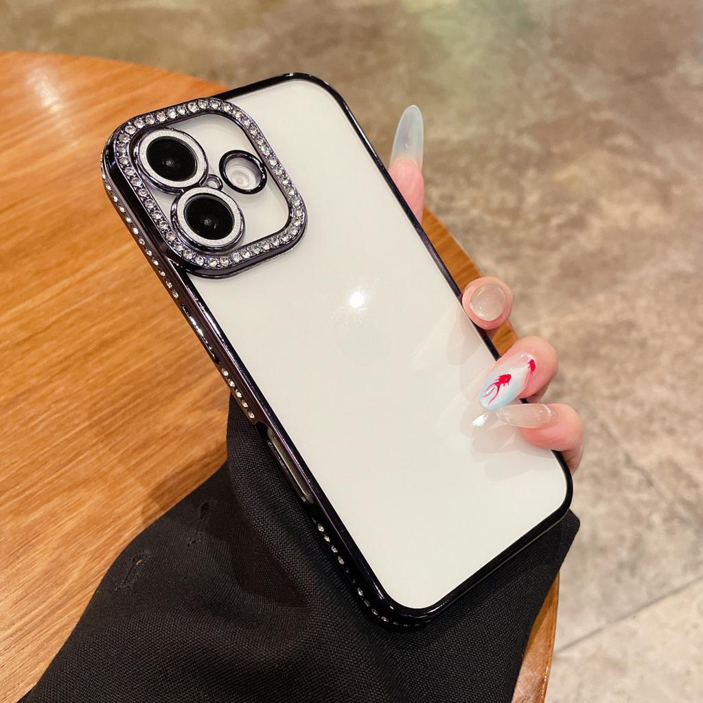 Applicable to Apple 17 transparent mobile phone case 16 glitter lens film rhinestone frame iPhone15 soft case protective case 11
