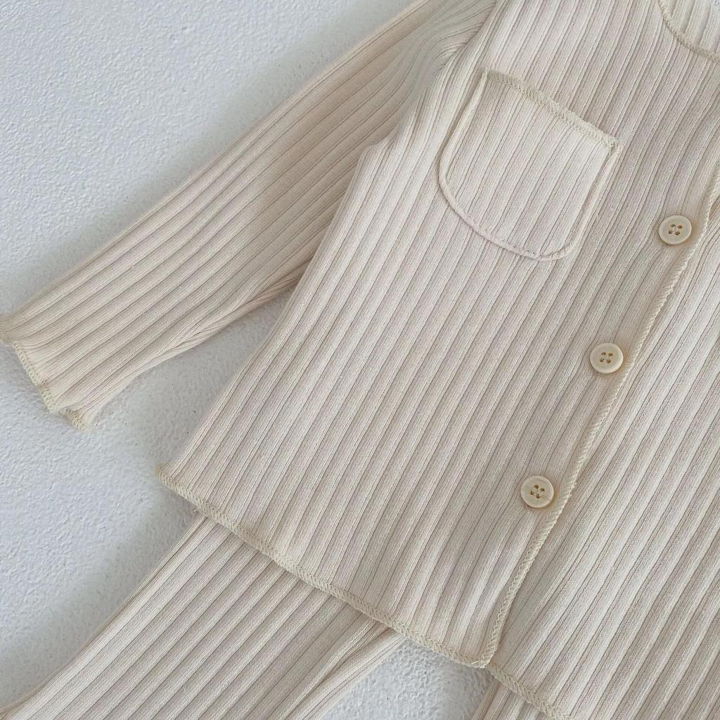 2024 Spring Unisex Baby Striped Pocket Top & Trousers Set