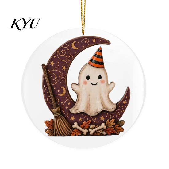 Christmas Tree Ornaments Halloween Ghost Hanging Ornament, Double Side 2D Acrylic Black Cat Bat Skull Festive Home Decor Pendant for Door Window,
