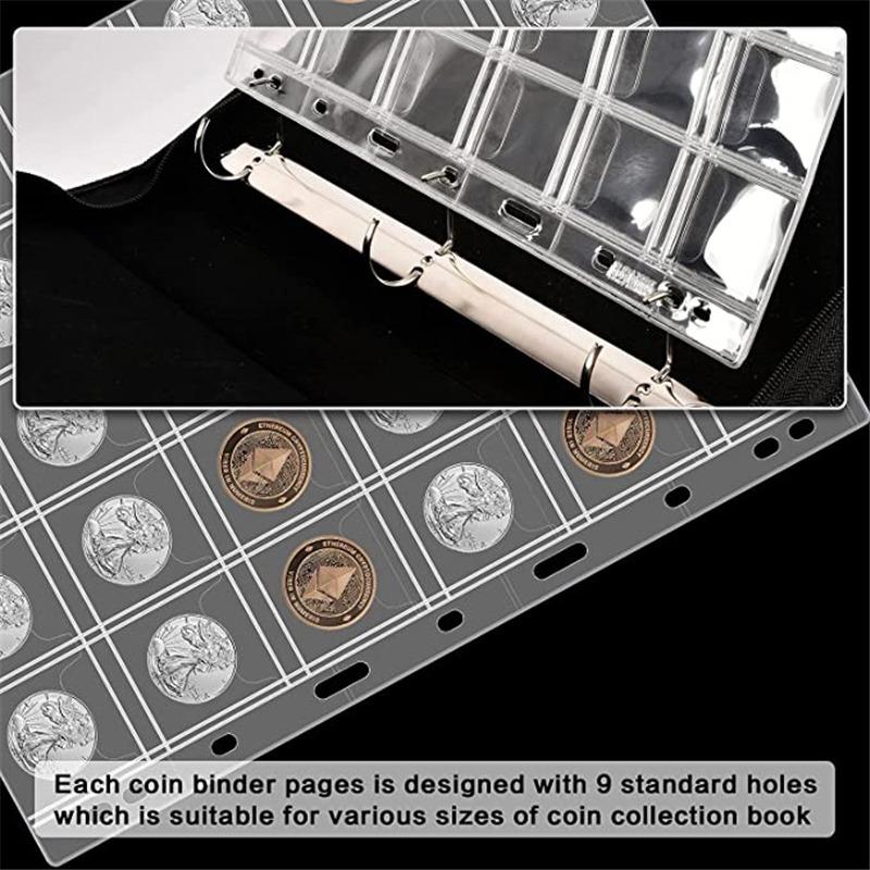 20/30/42 Grids Coin Album Pages PVC Pocket Coins Holder Stamp Collection Organizer Sheet Transparent Album Storage Organizer Bag