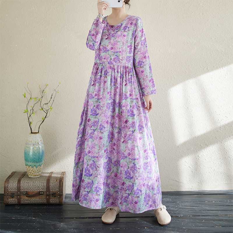 

Новые винтажные платья с цветочным принтом в стиле «отпуск» для путешествий и путешествий с круглым вырезом 2XL светло-фиолетовый