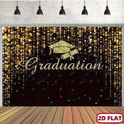 2D Graduation Party Backdrop, Gold Glitter Cap and Diploma Background for Senior and College Photoshoot