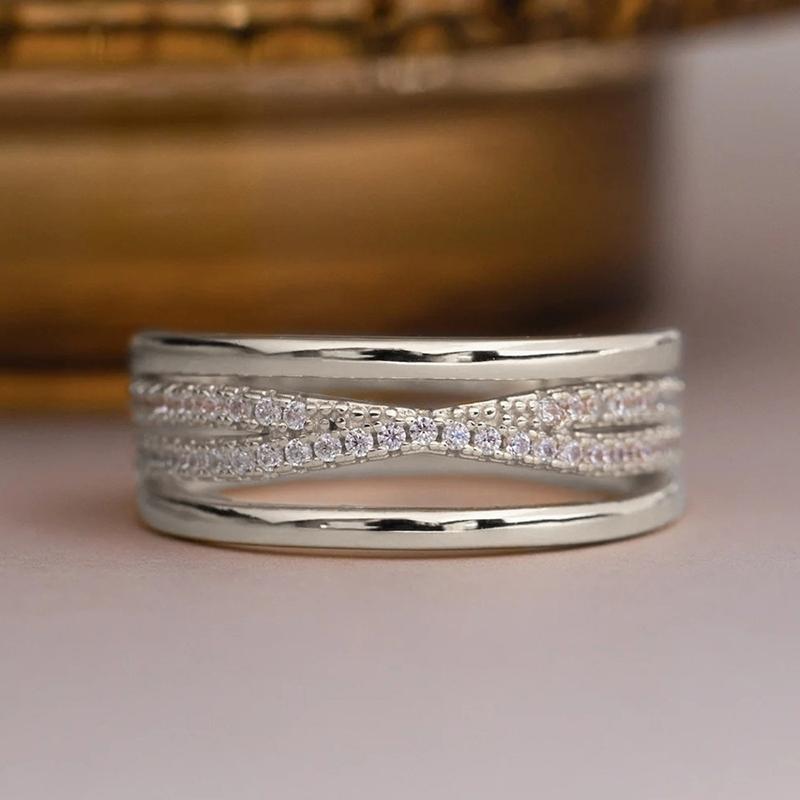 Huitan Stylish Cross Rings for Women 3Pc/Set Elegant Accessories Silver Color/Gold Color Fashion Bright Zirconia Daily Jewelry