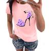 Women's Casual High Heels Floral Print Casual Short-sleeved T-shirt Pullover Round Neck Short-sleeved Top