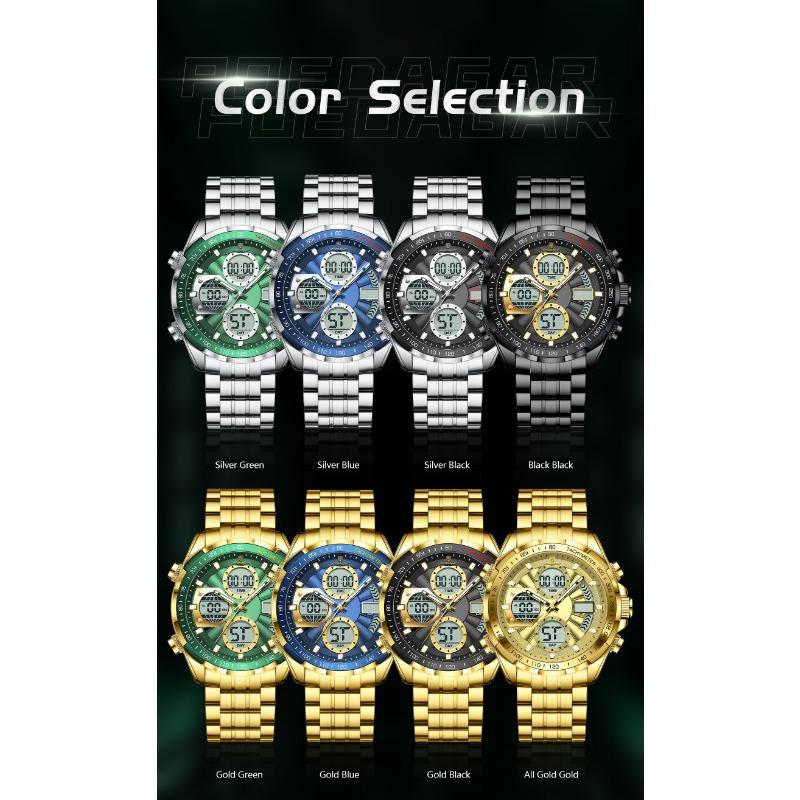 POEDAGAR Clock Waterproof Electronic LED Luxury Watches Dual Time Display Digital Stainless Steel Quartz Watch
