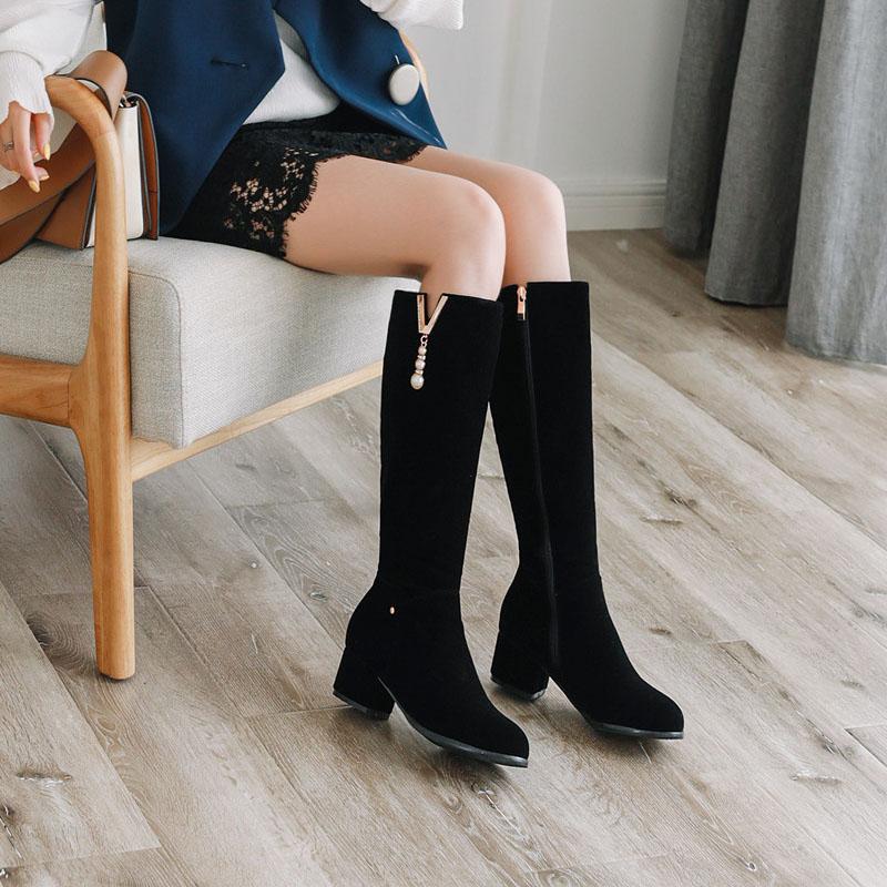 Women's High-heeled Boots Autumn and Winter Comfortable Versatile Thick-heeled Large-size Medium Boots